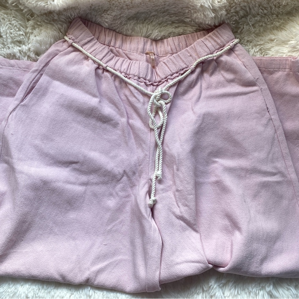 Free People Pink Pull On Pants Wide Leg with Drawstrings Rope XS